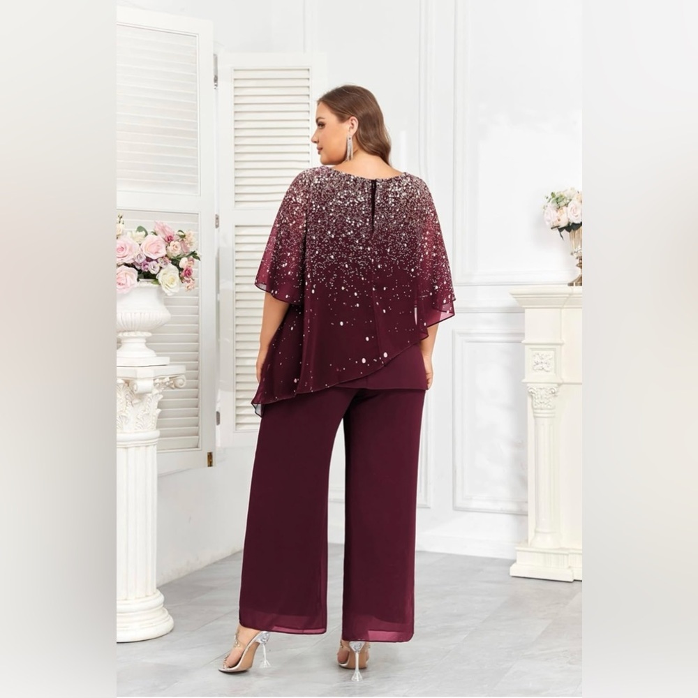 Hanna Nikole Plus Size 2 Piece Ruffle Layer Chiffon Gradient Print - Picture 3 of 8